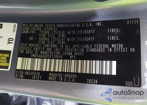 2025 Toyota Corolla Cross Le from USA, damaged, VIN 7MUCAAAG9SV120848